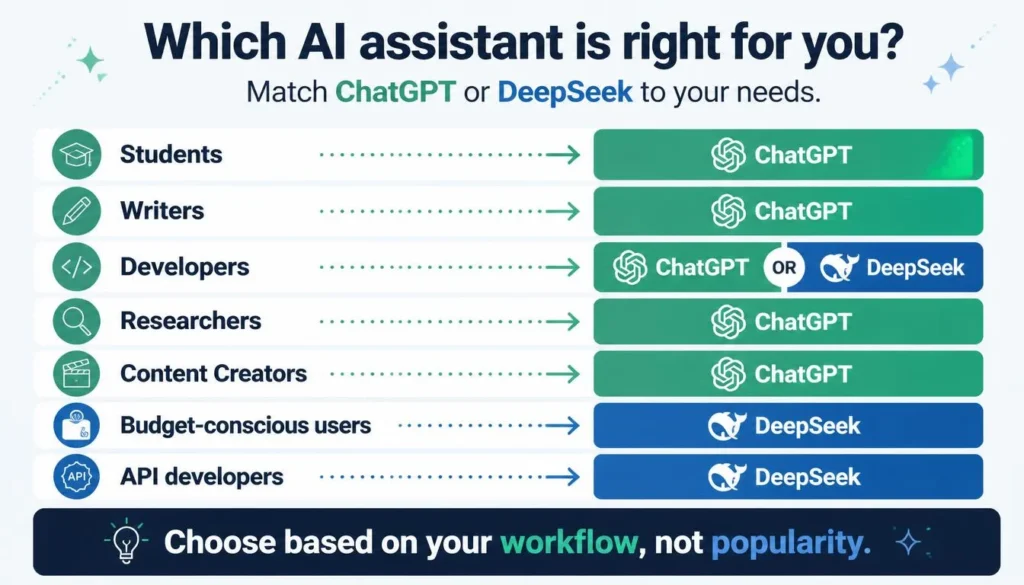 ChatGPT vs DeepSeek best AI for students writers developers researchers