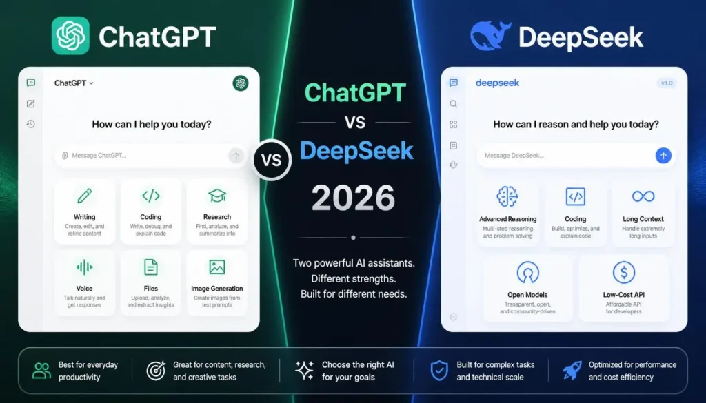 ChatGPT vs DeepSeek 2026 AI assistant comparison