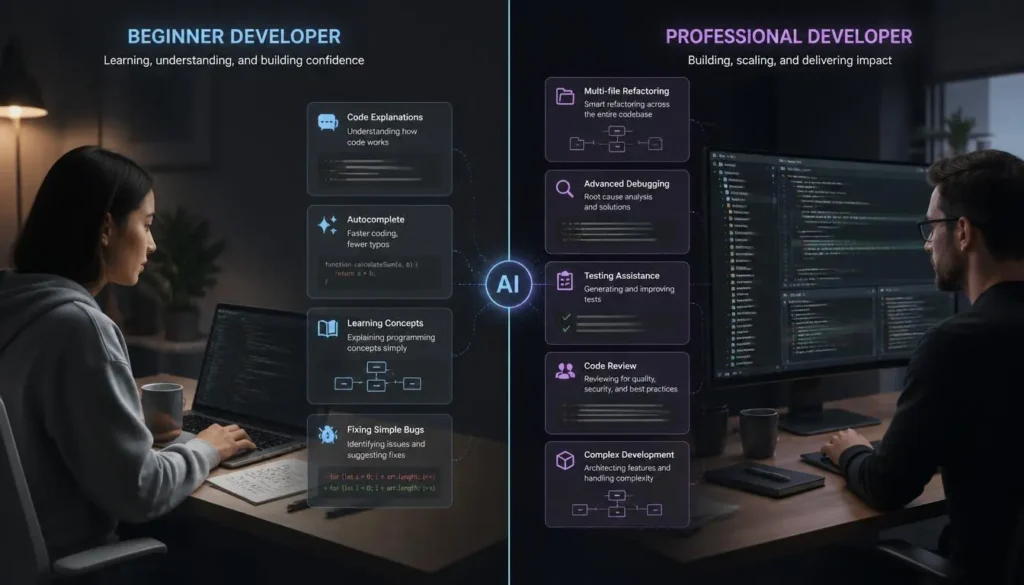 AI coding tools for beginners and professional developers